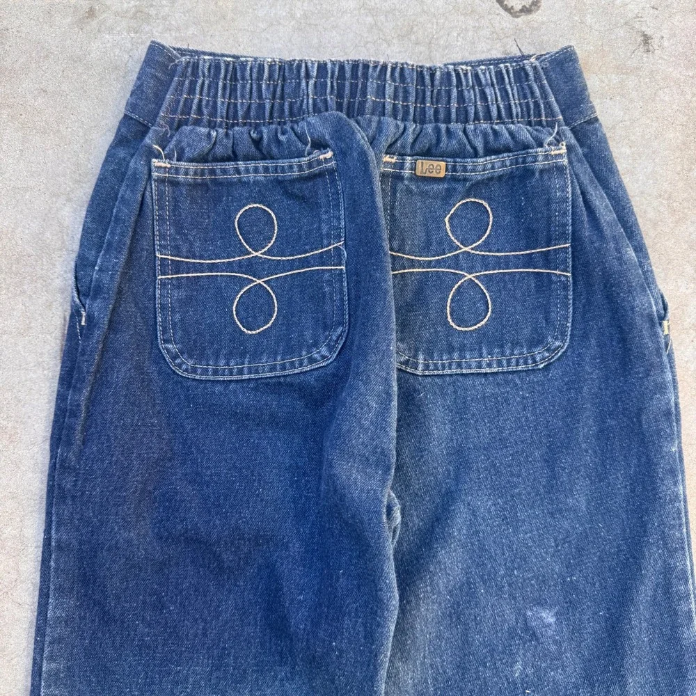 Vintage 70s Lee High Waisted Wide Leg Jeans Dark Wash Talon Made in USA 22-28